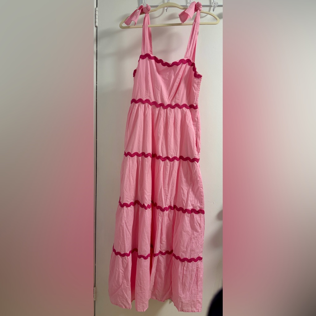 Beach Riot Pink Maxi Dress With Hot Pink Trim - Size S
